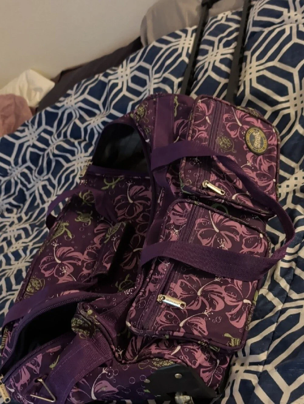 Purple Floral Women's Backpack with Front Pockets